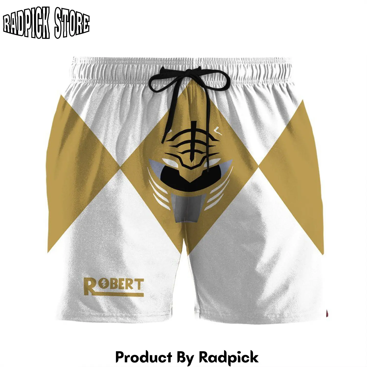 Radpick 3d mighty morphin power rangers white ranger custom name beach shorts swim trunk rp631337